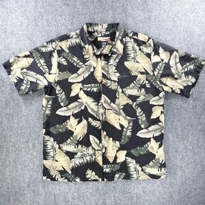 Havana Jack's Cafe Hawaiian Shirt Men's Large Black Tropical Leaf 100% Silk